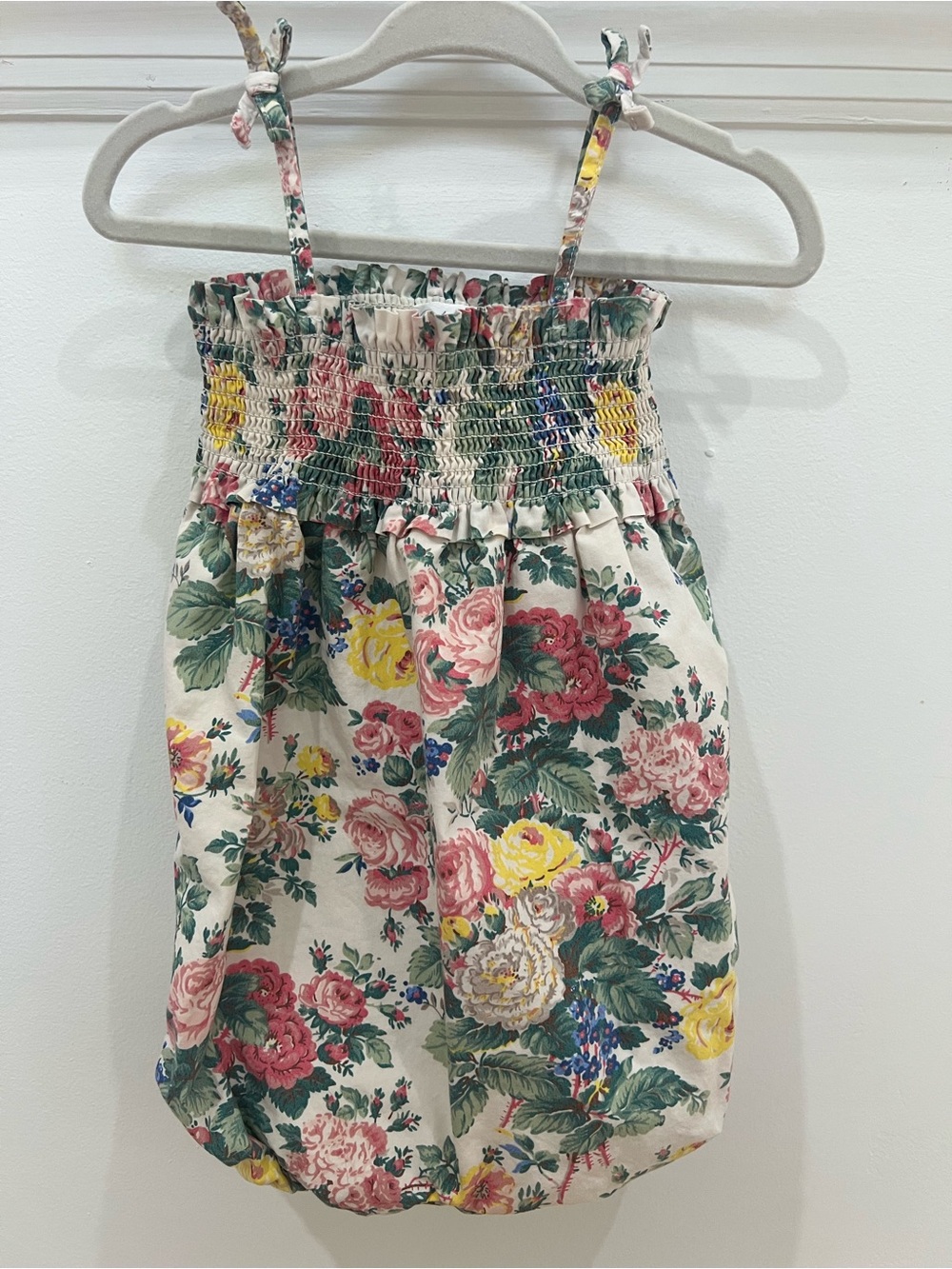 Girls Floral Smocked Bubble Shorts - Cream with Pink, Yellow & Green